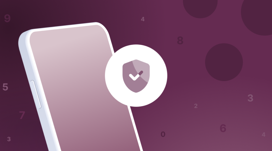 Purple background with white phone and shield