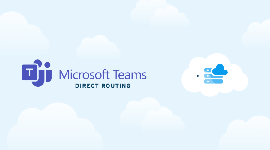 Microsoft Teams logo and a server in cloud indicating hosted SBC for Microsoft Teams Direct Routing and how it works