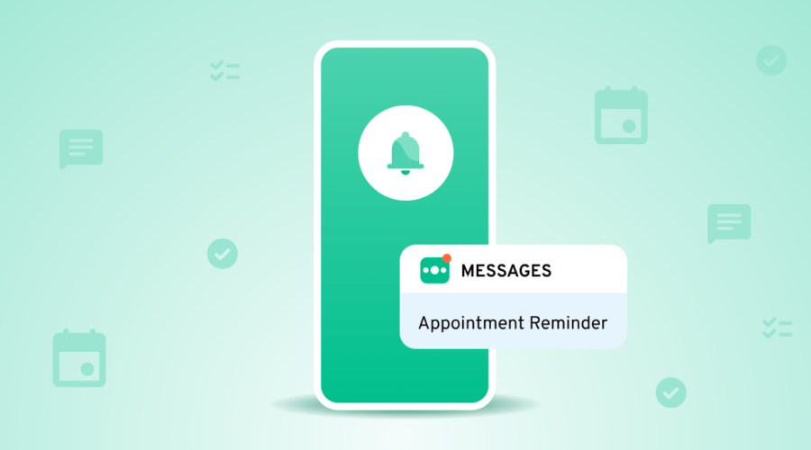 A phone showing an appointment reminder text indicating how text reminders are preferred by patients