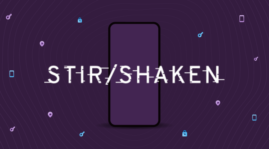 STIR/SHAKEN over an image of a phone wiht phone, key, lock, and location symbols