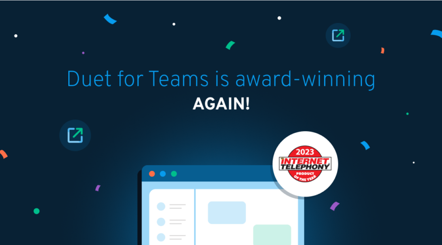 Microsoft teams user interface with copy that says "Duet for Teams is award-winning Again