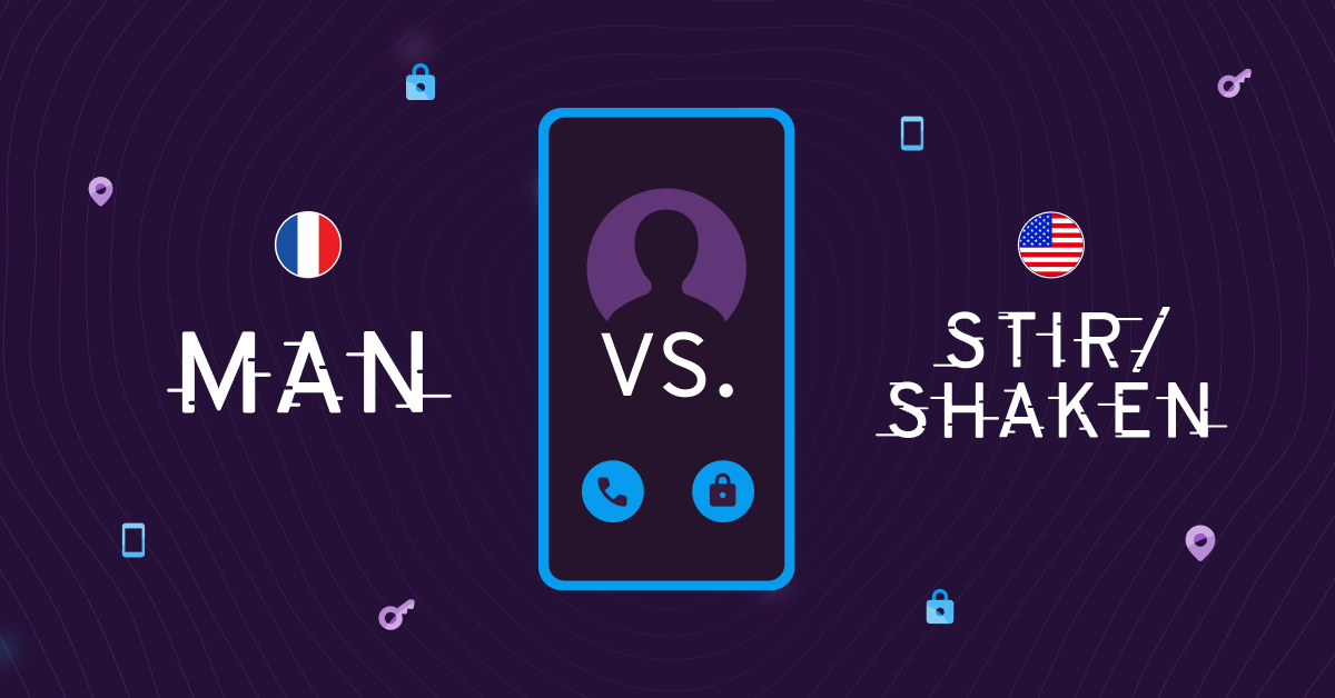 Purple background with blue phone. Copy says MAN vs. STIR/SHAKEN